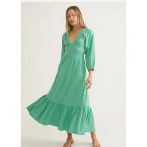 Marine Layer Green Cotton Florence Midi Dress Sz Large Boho Coastal Sundress NWT